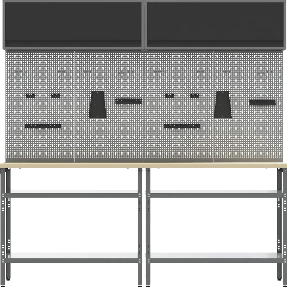 vidaXL Werkbankset 8 st Zwart en Grijs Gepoedercoat staal