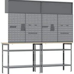 vidaXL Werkbankset 8 st Zwart en Grijs Gepoedercoat staal