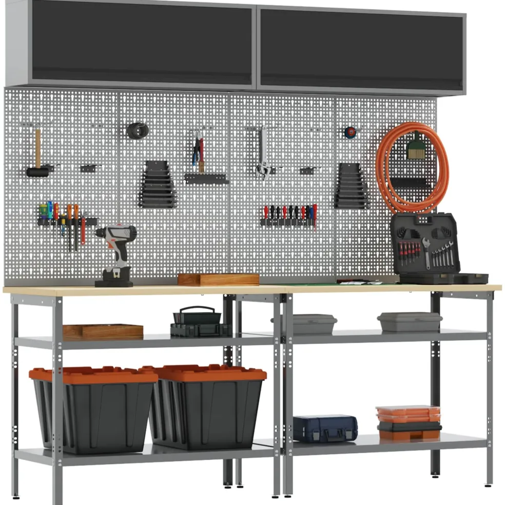 vidaXL Werkbankset 8 st Zwart en Grijs Gepoedercoat staal