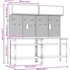 vidaXL Werkbankset 8 st Zwart en Grijs Gepoedercoat staal