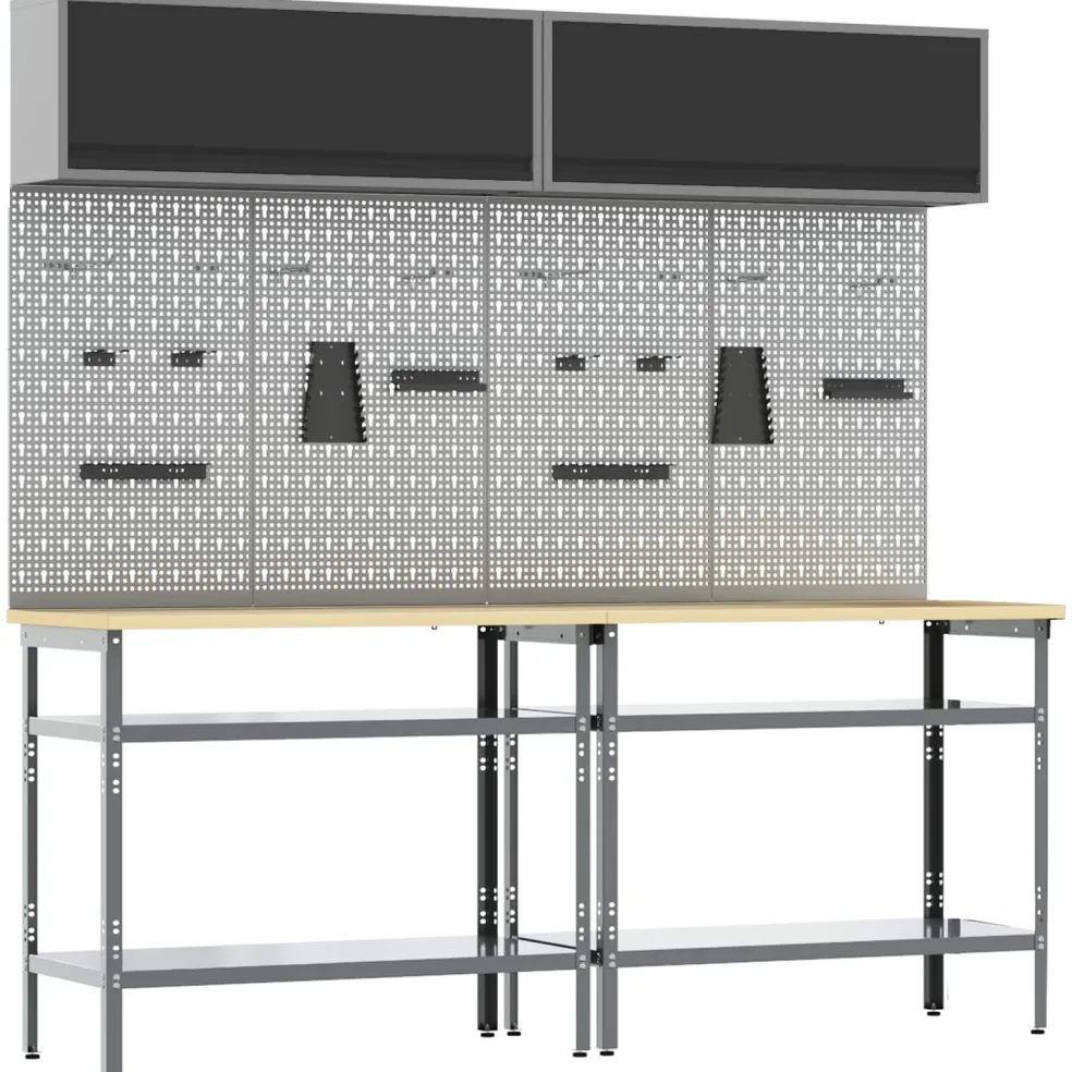 vidaXL Werkbankset 8 st Zwart en Grijs Gepoedercoat staal