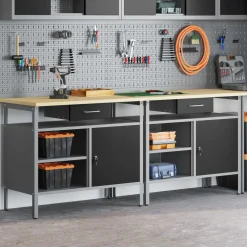 vidaXL Werkbankset 2 st Zwart Gepoedercoat staal