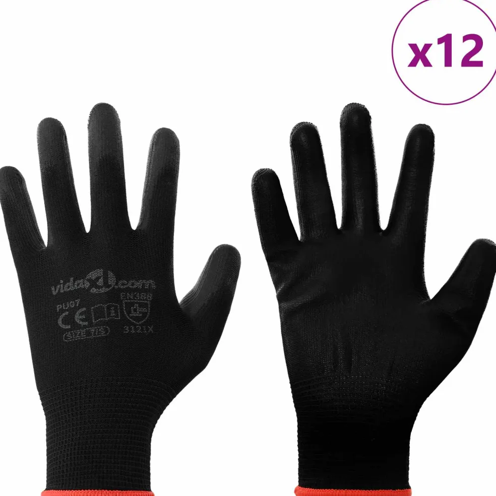 vidaXL Werkhandschoenen 12 st Zwart 7 / S Polyester