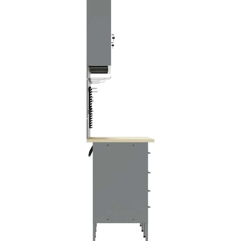 vidaXL Werk kast met lade met plank 7 st Rood Engineered hout en staal