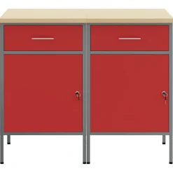 vidaXL Werk kast met lade met slot 2 st Rood en Grijs 100 x 55 x 85 cm
