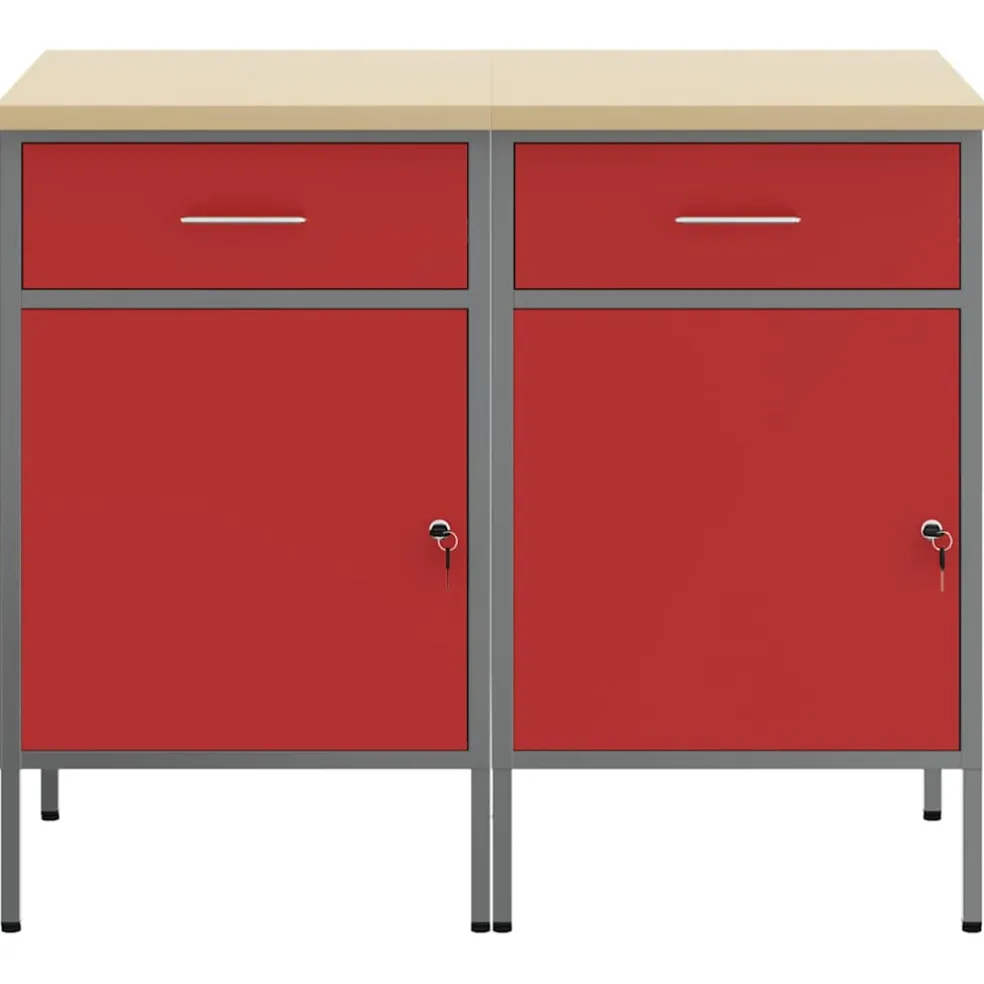 vidaXL Werk kast met lade met slot 2 st Rood en Grijs 100 x 55 x 85 cm