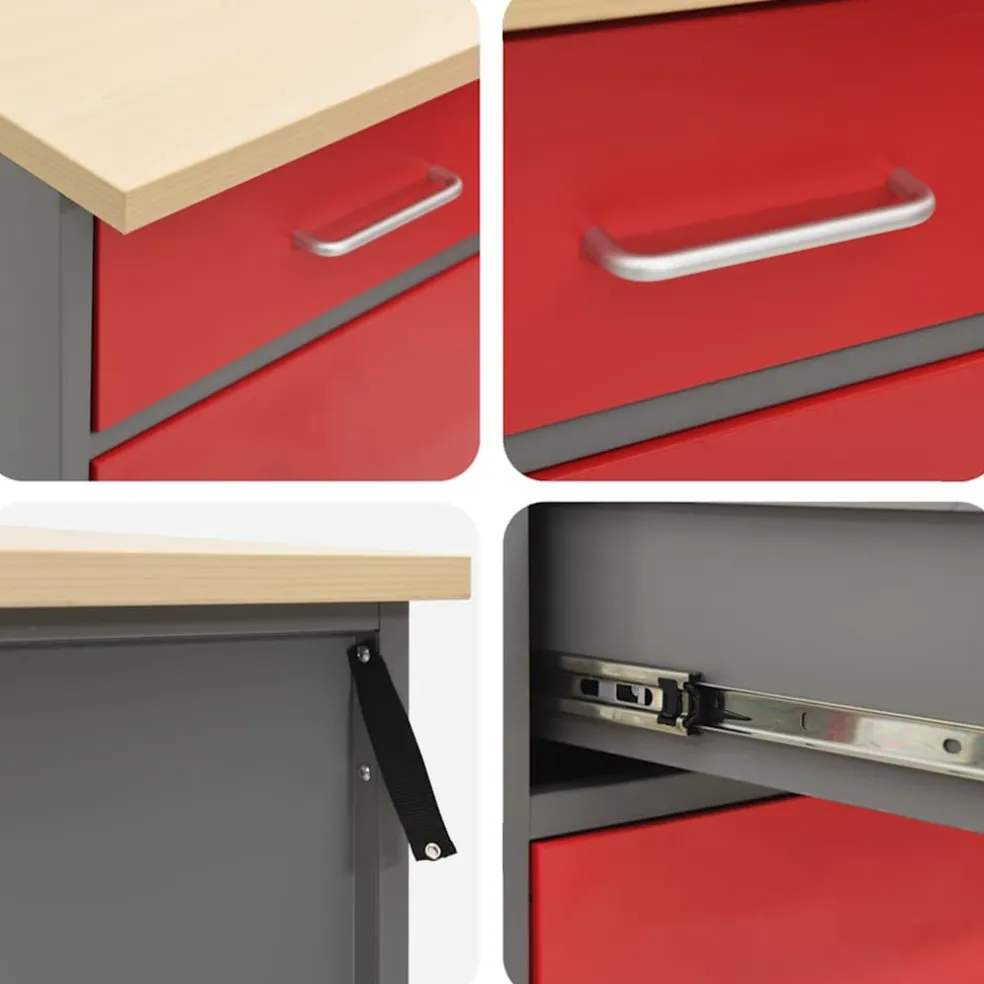 vidaXL Werk kast met lade met slot 2 st Rood en Grijs 100 x 55 x 85 cm