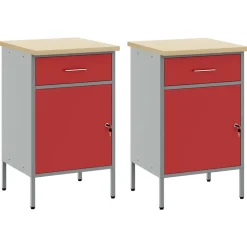 vidaXL Werk kast met lade met slot 2 st Rood en Grijs 100 x 55 x 85 cm