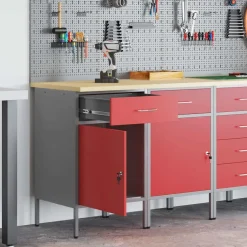 vidaXL Werk kast met lade met slot 2 st Rood en Grijs 100 x 55 x 85 cm