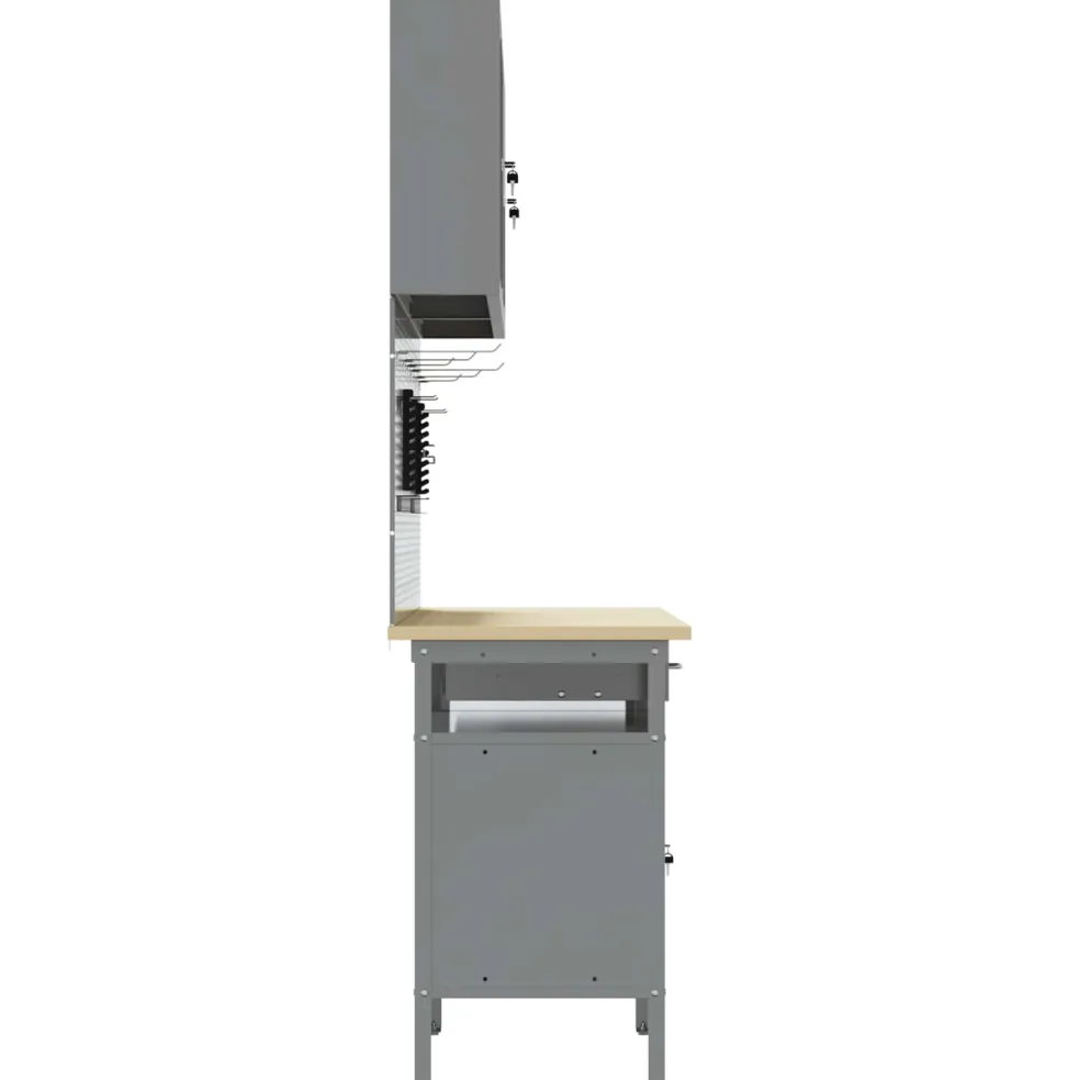 vidaXL Werk kast met lade met slot 10 st Rood Engineered hout en staal