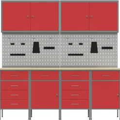 vidaXL Werk kast met lade met slot 10 st Rood Engineered hout en staal