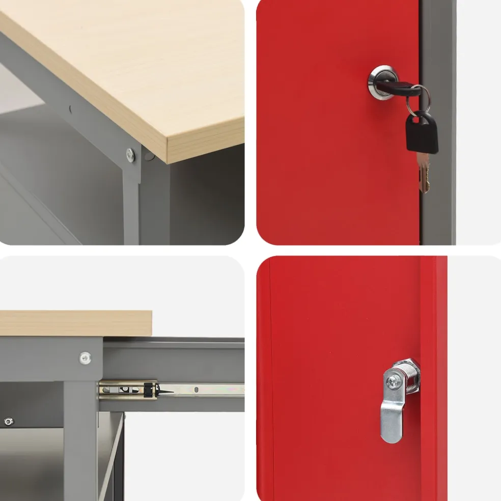 vidaXL Werk kast met lade met slot 10 st Rood Engineered hout en staal