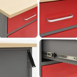 vidaXL Werk kast met lade met slot 4 st Rood Engineered hout en staal