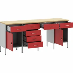 vidaXL Werk kast met lade met slot 4 st Rood Engineered hout en staal