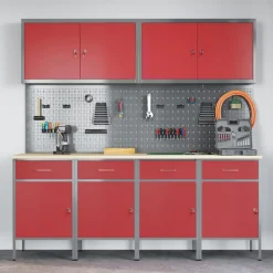 vidaXL Werk kast met lade met slot 10 st Rood Engineered hout en staal
