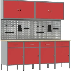 vidaXL Werk kast met lade met slot 10 st Rood Engineered hout en staal