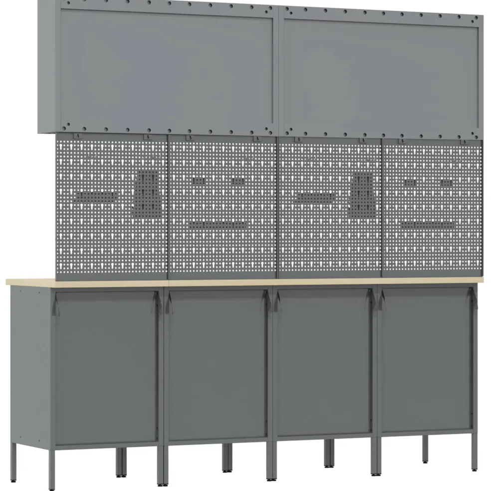 vidaXL Werk kast met lade met slot 5 st Rood Engineered hout en staal