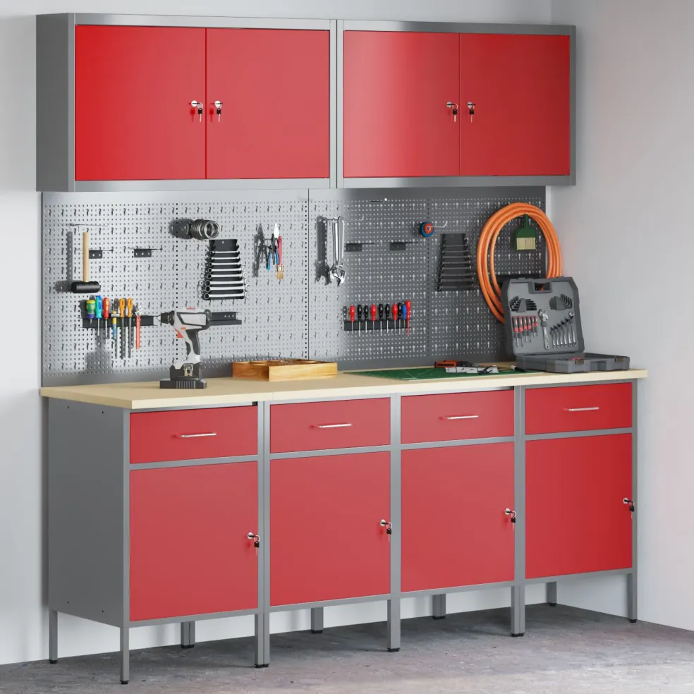 vidaXL Werk kast met lade met slot 5 st Rood Engineered hout en staal