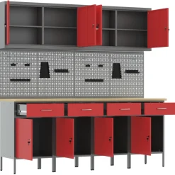 vidaXL Werk kast met lade met slot 5 st Rood Engineered hout en staal