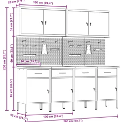 vidaXL Werk kast met lade met slot 5 st Rood Engineered hout en staal