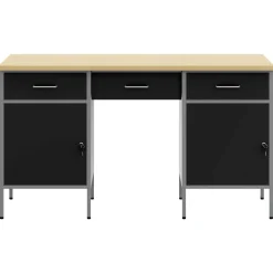 vidaXL Werk kast met lade met slot 3 st Zwart Engineered hout en staal