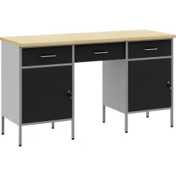 vidaXL Werk kast met lade met slot 3 st Zwart Engineered hout en staal