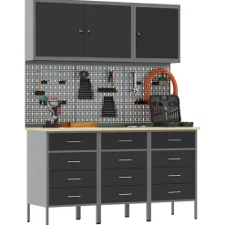 vidaXL Werk kast met lade met slot 8 st Zwart Engineered hout en staal