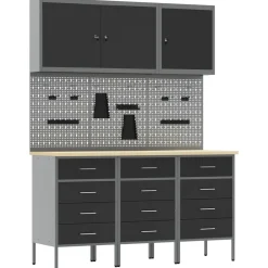vidaXL Werk kast met lade met slot 8 st Zwart Engineered hout en staal