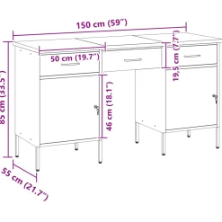 vidaXL Werk kast met lade met slot 3 st Zwart Engineered hout en staal
