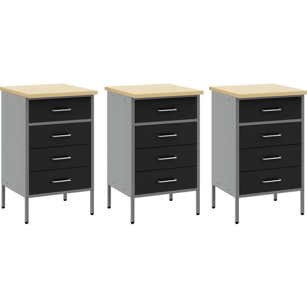 vidaXL Werk kast met lade met slot 8 st Zwart Engineered hout en staal
