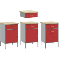 vidaXL Werk kast met lade met slot 10 st Rood Engineered hout en staal