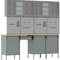 vidaXL Werk kast met lade met slot 10 st Rood Engineered hout en staal