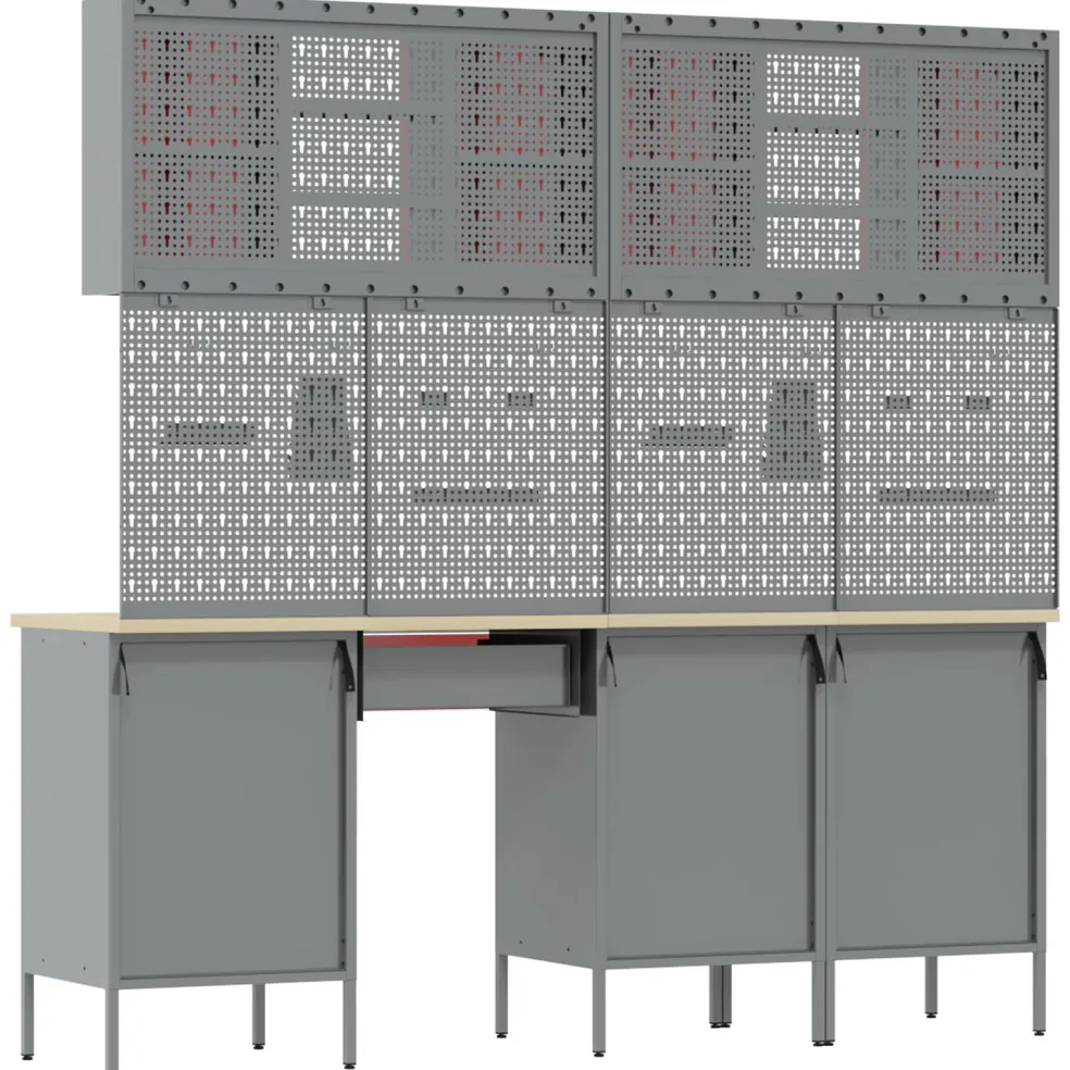 vidaXL Werk kast met lade met slot 10 st Rood Engineered hout en staal