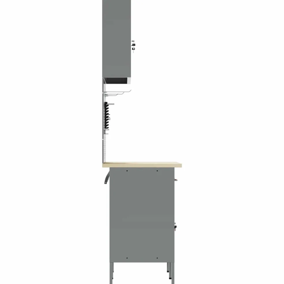vidaXL Werk kast met lade met slot 5 st Zwart Engineered hout en staal