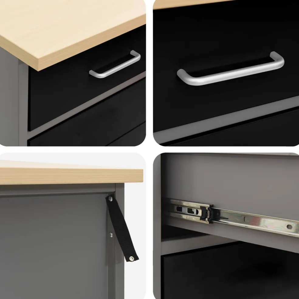 vidaXL Werk kast met lade met slot 5 st Zwart Engineered hout en staal