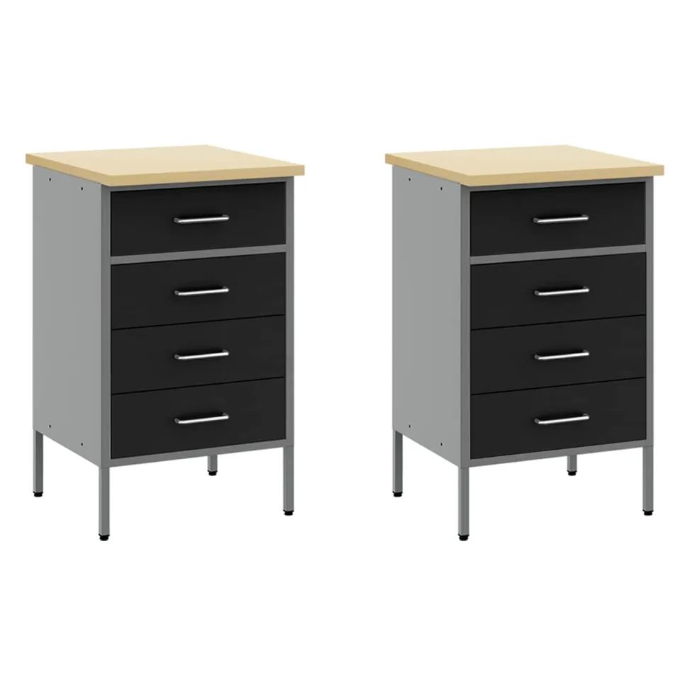 vidaXL Werk kast met lade met slot 5 st Zwart Engineered hout en staal