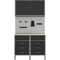 vidaXL Werk kast met lade met slot 5 st Zwart Engineered hout en staal