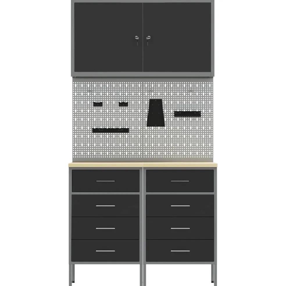 vidaXL Werk kast met lade met slot 5 st Zwart Engineered hout en staal