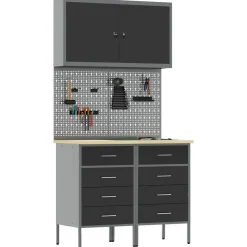 vidaXL Werk kast met lade met slot 5 st Zwart Engineered hout en staal