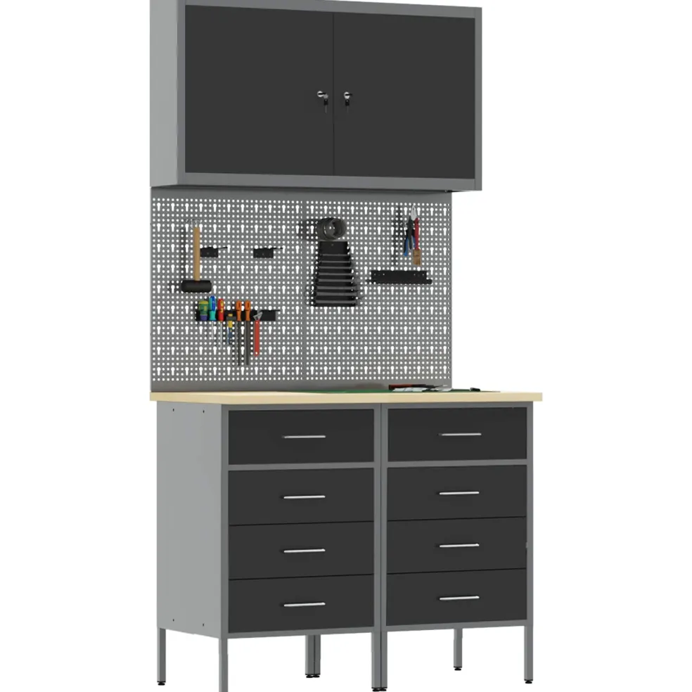 vidaXL Werk kast met lade met slot 5 st Zwart Engineered hout en staal