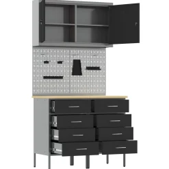 vidaXL Werk kast met lade met slot 5 st Zwart Engineered hout en staal