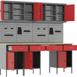 vidaXL Werk kast met lade met slot 10 st Rood Engineered hout en staal