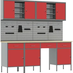 vidaXL Werk kast met lade met slot 10 st Rood Engineered hout en staal