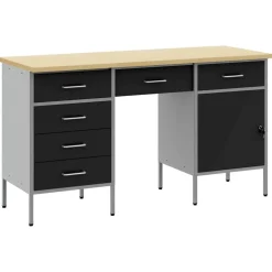 vidaXL Werk kast met lade met slot 3 st Zwart Engineered hout en staal