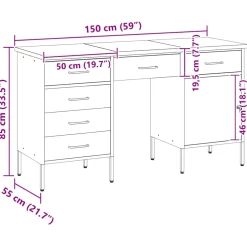 vidaXL Werk kast met lade met slot 3 st Zwart Engineered hout en staal