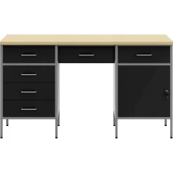 vidaXL Werk kast met lade met slot 3 st Zwart Engineered hout en staal