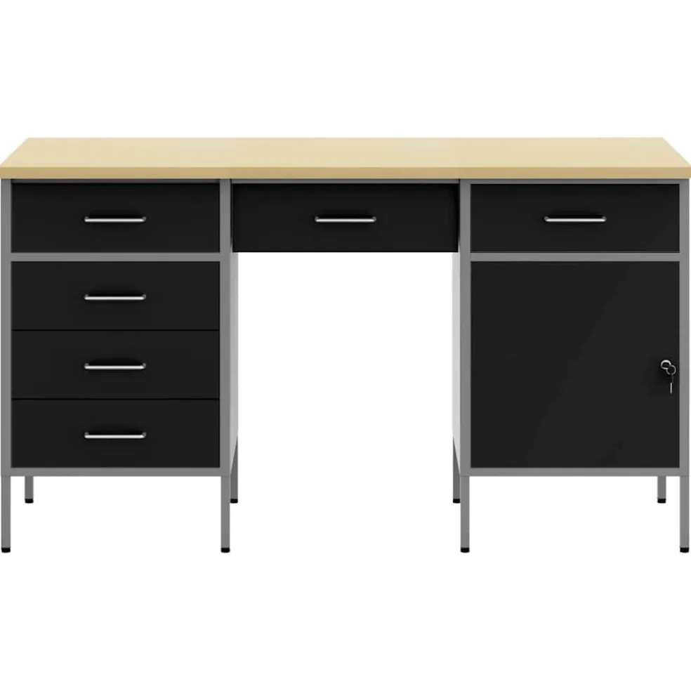 vidaXL Werk kast met lade met slot 3 st Zwart Engineered hout en staal