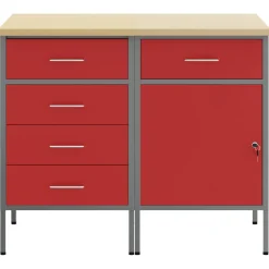 vidaXL Werk kast met lade met slot 2 st Rood en Grijs 100 x 55 x 85 cm