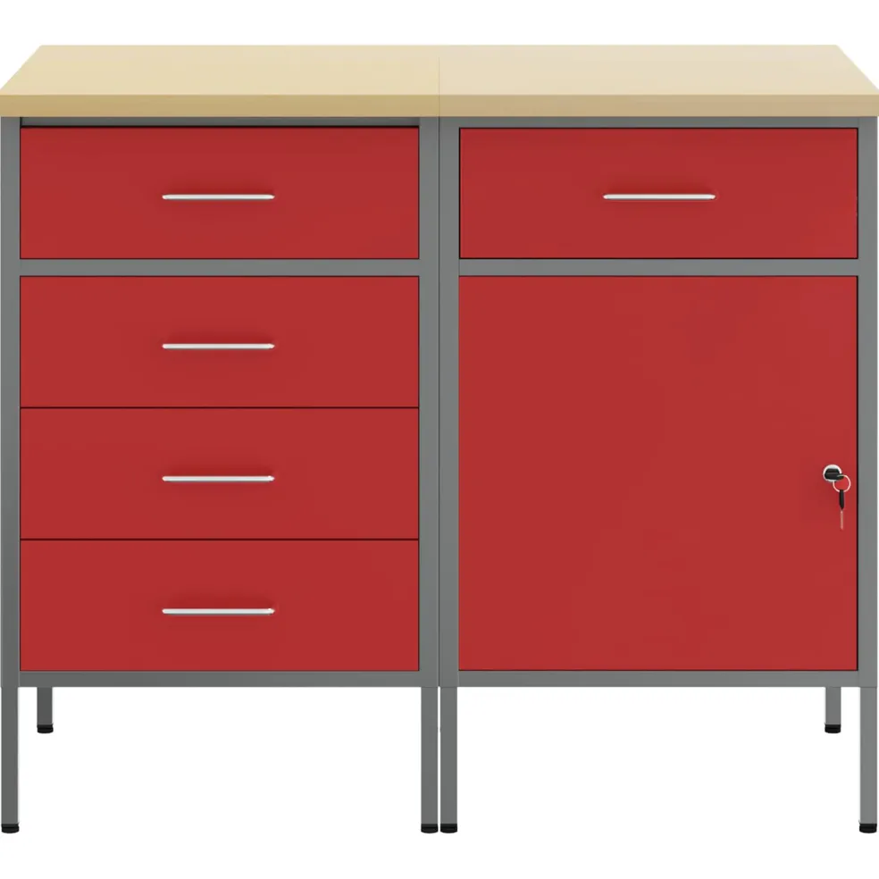 vidaXL Werk kast met lade met slot 2 st Rood en Grijs 100 x 55 x 85 cm