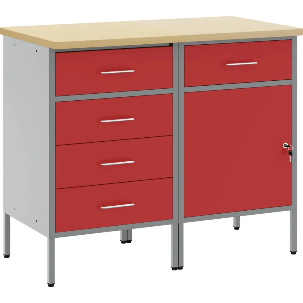 vidaXL Werk kast met lade met slot 2 st Rood en Grijs 100 x 55 x 85 cm